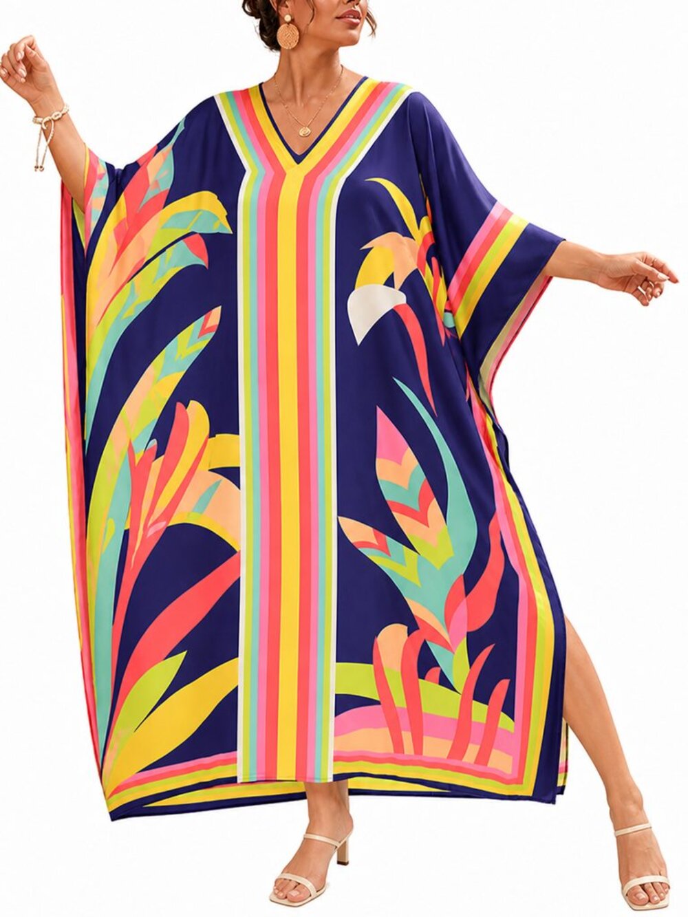 Women Caftan Dresses Plus Size Polyester Summer Wear Maxi Dress Stylish Cover Up